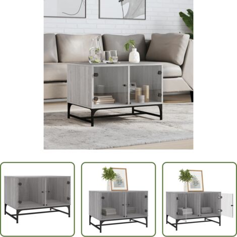 Tavolino con ante in vetro -  Tavolino Salotto con Ante in Vetro Grigio Sonoma 68,5x50x50 cm