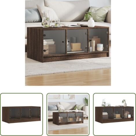 Tavolino con ante in vetro -  Tavolino Salotto con Ante in Vetro Rovere Marrone 102x50x42 cm