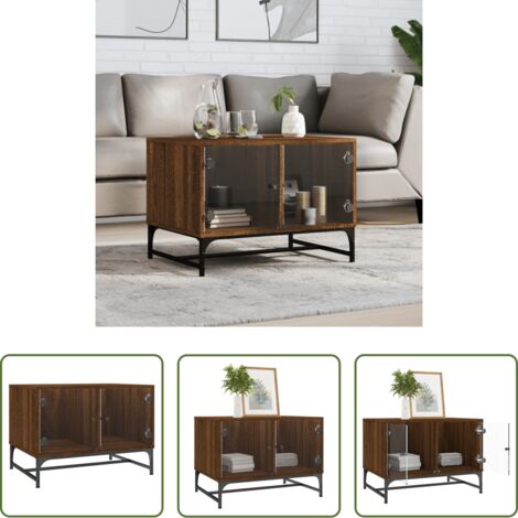 Tavolino con ante in vetro -  Tavolino Salotto con Ante in Vetro Rovere Marrone 68,5x50x50cm