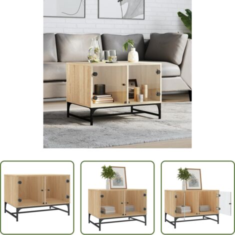 Tavolino con ante in vetro -  Tavolino Salotto con Ante in Vetro Rovere Sonoma 68,5x50x50 cm