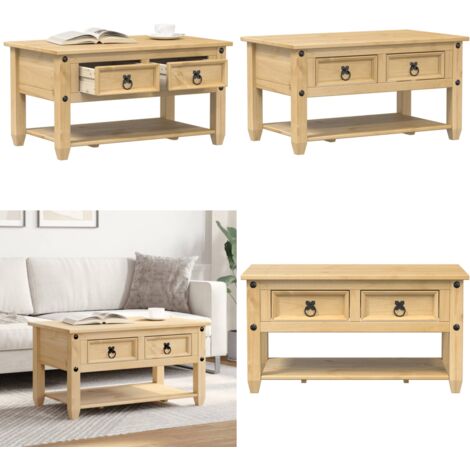 Tavolino con Cassetti Corona 85x50x45 cm Legno Massello di Pino - Tavolino in legno massello - Tavolino da salotto