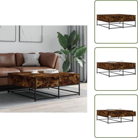 Tavolino con cassetti - vidaXL Tavolino da Salotto Rovere Fumo 100x99x40 cm Legno Multistrato - Tavolino in Rovere Fumo
