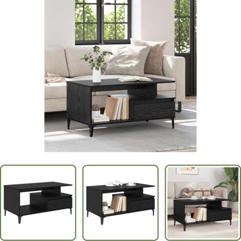 Tavolino con cassetto -  Tavolino da salotto con cassetto Rovere Nero 90 x 49 x 45 cm
