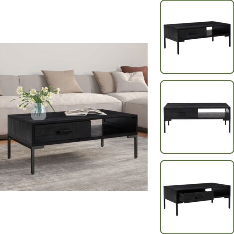 Tavolino con cassetto - vidaXL Tavolino da Salotto Nero 90x50x35 cm in Legno Massello di Pino - Tavolino con scomparto a giorno