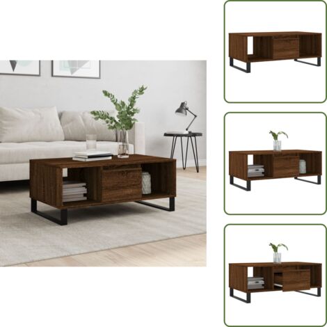 Tavolino con cassetto - vidaXL Tavolino da Salotto Rovere Marrone 90x50x36,5 cm in Multistrato - Tavolino con scomparti