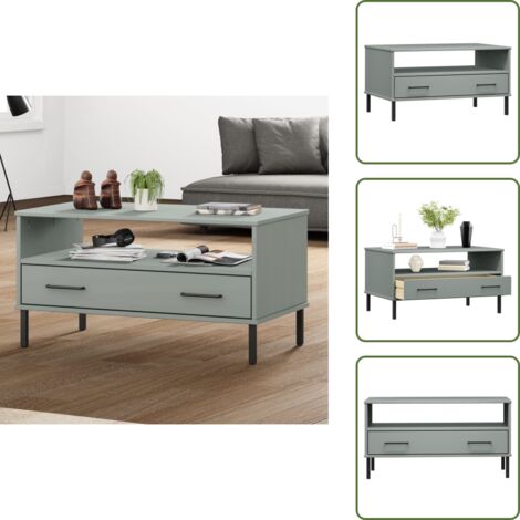 Tavolino con cassetto - vidaXL Tavolino Gambe Metallo Grigio 85x50x45 cm Legno Massello OSLO - Tavolino con maniglie in metallo