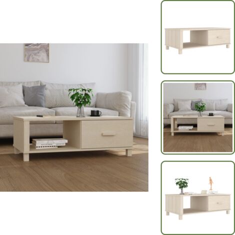 Tavolino con cassetto - vidaXL Tavolino HAMAR ambra 100x55x35 cm in Legno Massello di Pino - Tavolino con vano