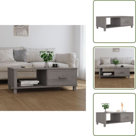 Tavolino con cassetto - vidaXL Tavolino HAMAR Grigio Chiaro 100x55x35cm Legno Massello di Pino - Tavolino con vano