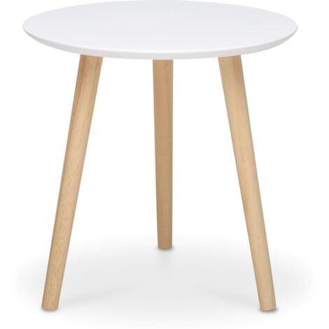 ABITARE Tavolino con diametro di 40 cm bianco opaco con gambe in legno di pino - Etna