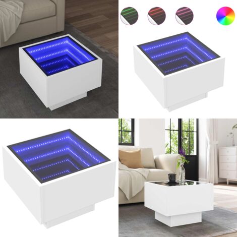 Tavolino con LED Bianco 40x40x30 cm in Legno Multistrato - Tavolino da soggiorno con luci - Tavolino da salotto con LED