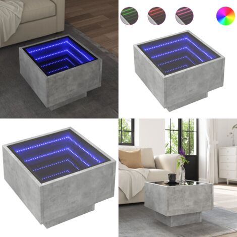 Tavolino con LED Grigio Cemento 40x40x30cm in Legno Multistrato - Tavolino da soggiorno - Tavolino da salotto