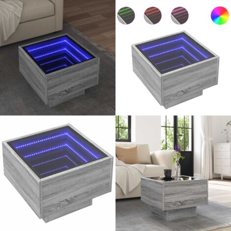 Tavolino con LED Grigio Sonoma 40x40x30 cm in Legno Multistrato - Tavolino da salotto con luci RGB - Tavolino con LED Infinity