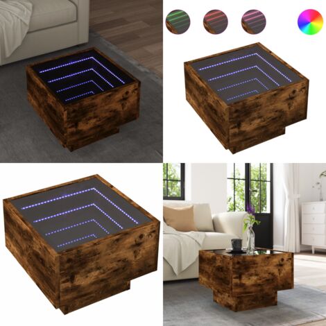 Tavolino con LED Rovere Fumo 40x40x30 cm in Legno Multistrato - Tavolino da soggiorno - Tavolino da salotto