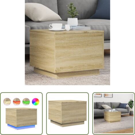 Tavolino con luci LED - Tavolino da Salotto Gambe in Metallo Rovere Sonoma 50x50x40 cm
