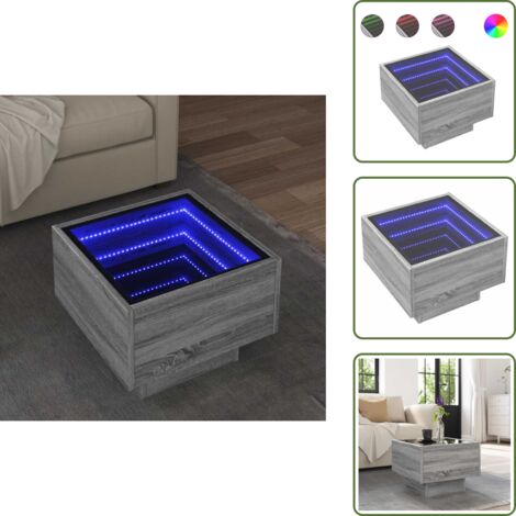 Tavolino con luci RGB - vidaXL Tavolino con LED Grigio Sonoma 40x40x30 cm in Legno Multistrato - Tavolino da soggiorno con specchio