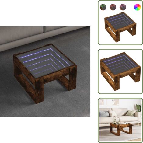 Tavolino con luci RGB - vidaXL Tavolino da Salotto con LED Infinity Rovere Fumo 50x53x30 cm - Tavolino da soggiorno con specchio