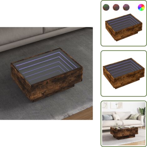 Tavolino con luci RGB - vidaXL Tavolino Salotto con LED Rovere Fumo 70x50x30 cm Multistrato - Tavolino in legno multistrato