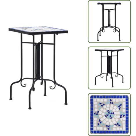 Tavolino con mosaico - vidaXL Tavolino di Servizio con Mosaico Blu e Bianco in Ceramica - Tavolino per piante
