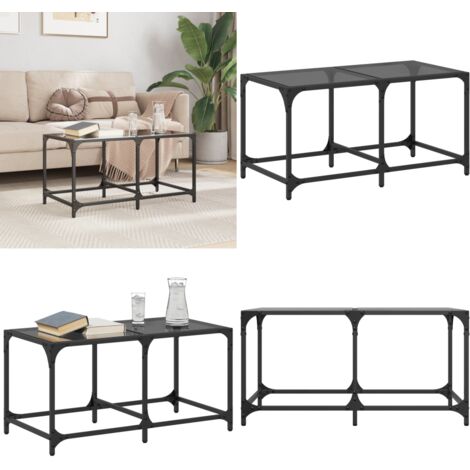 Tavolino con Piano in Vetro Nero 78,5x40x40 cm Acciaio - Tavolino in vetro - Tavolino in acciaio