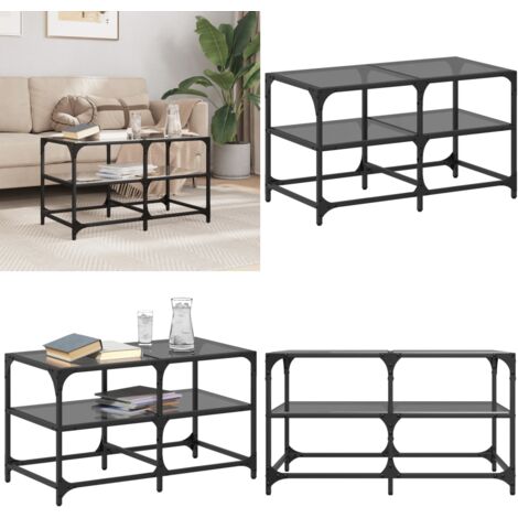 Tavolino con Piano in Vetro Nero 78,5x40x45 cm Acciaio - Tavolino in vetro - Tavolino in acciaio