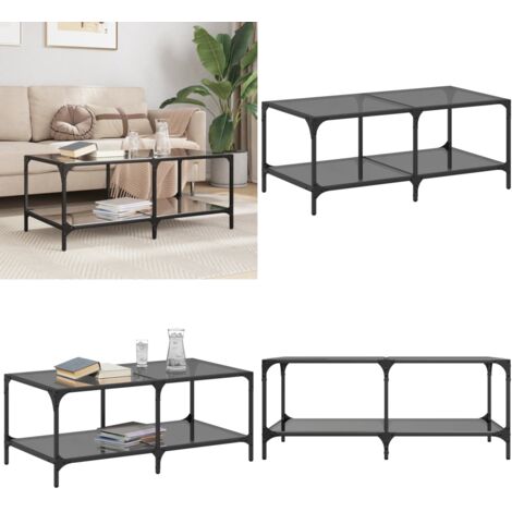 Tavolino con Piano in Vetro Nero 98,5x50x40 cm Acciaio - Tavolino in vetro - Tavolino moderno