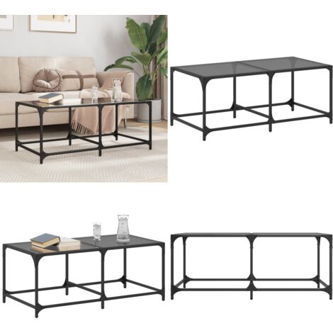 Tavolino con Piano in Vetro Nero 98,5x50x40 cm Acciaio - Tavolino in vetro - Tavolino moderno