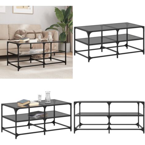 Tavolino con Piano in Vetro Nero 98,5x50x45 cm Acciaio - Tavolino in vetro - Tavolino in acciaio