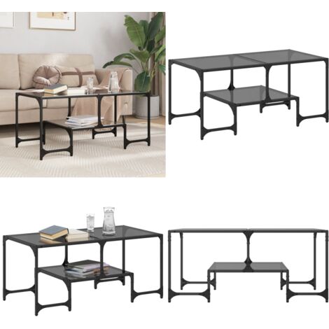 Tavolino con Piano in Vetro Nero 98,5x50x45 cm Acciaio - Tavolino in vetro - Tavolino in acciaio