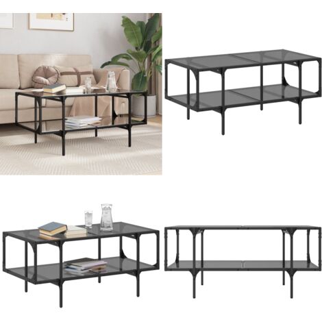 Tavolino con Piano in Vetro Nero 98,5x50x45 cm Acciaio - Tavolino in vetro - Tavolino in acciaio