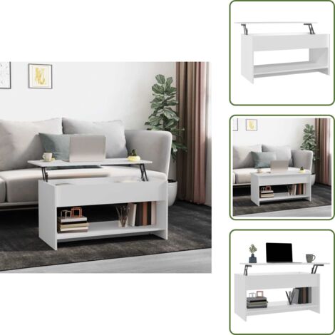 Tavolino con piano regolabile - vidaXL Tavolino da Salotto Bianco 102x50x52,5 cm in Legno Multistrato - Tavolino con vano portaoggetti