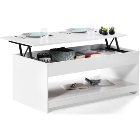 IDMARKET Tavolino con piano sollevabile in legno SOA bianco