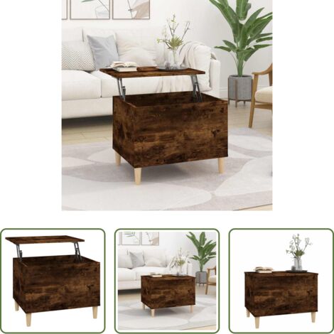 Tavolino con piano sollevabile -  Tavolino da Salotto Rovere Fumo 60x44,5x45 cm Legno Multistrato