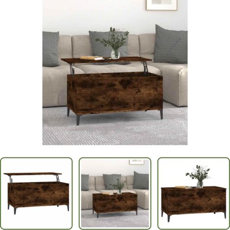 Tavolino con piano sollevabile -  Tavolino da Salotto Rovere Fumo 90x44,5x45 cm Legno Multistrato