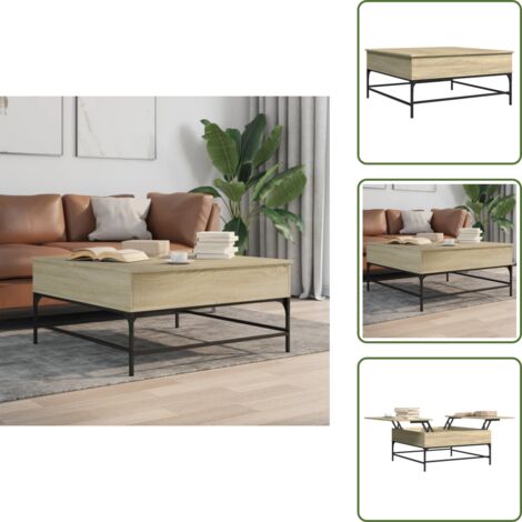Tavolino con piano sollevabile - vidaXL Tavolino Rovere Sonoma 95x95x45 cm Legno Multistrato e Metallo - Tavolino con scomparti