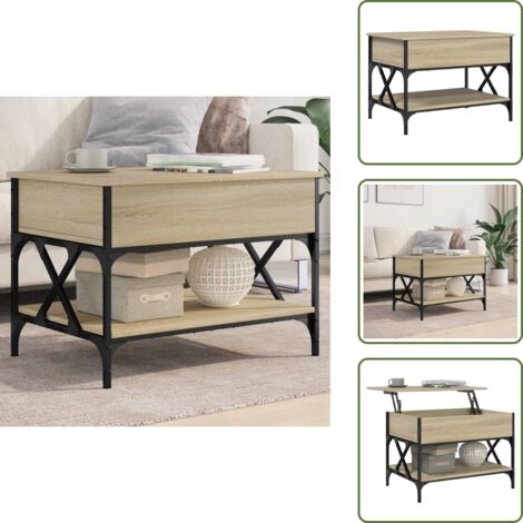 Tavolino con piano sollevabile - vidaXL Tavolino Salotto Rovere Sonoma 70x50x50 cm Multistrato Metallo - Tavolino con scomparto portaoggetti