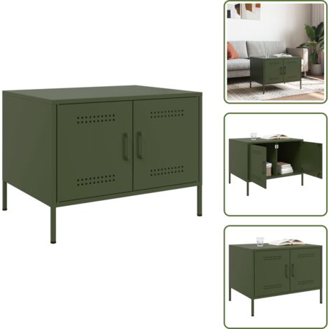 Tavolino con piedini regolabili - vidaXL Tavolino da Salotto Verde Oliva 68x50x50,5 cm in Acciaio -
