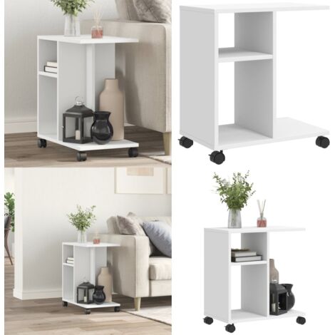 Tavolino con Ruote Bianco 50x30x55 cm in Legno Multistrato - Tavolino in legno - Tavolino con ruote bianco