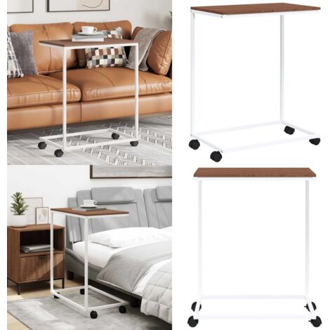 Tavolino con Ruote Bianco 55x35x70 cm in Legno Multistrato - Tavolino a forma di C - Tavolino da salotto
