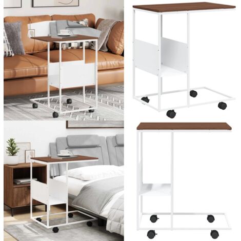 Tavolino con Ruote Bianco 55x36x63,5cm in Legno Multistrato - Tavolino da salotto - Tavolino a forma di C