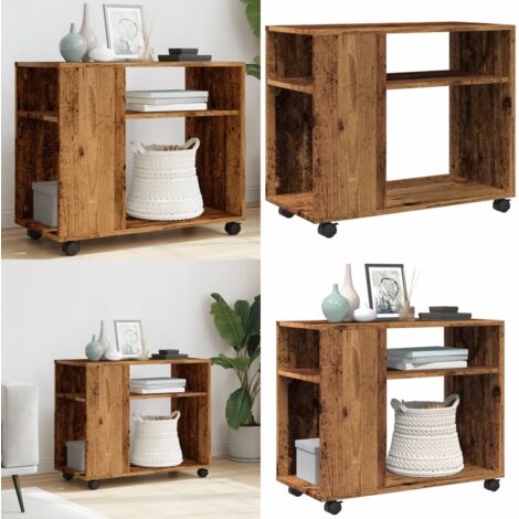 Tavolino con Ruote Legno Antico 70x35x60cm in Truciolato - Tavolino in legno - Tavolino antico