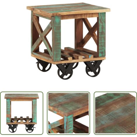 Tavolino con ruote - Tavolino con Ruote 40x40x42 cm in Legno Massello di Recupero