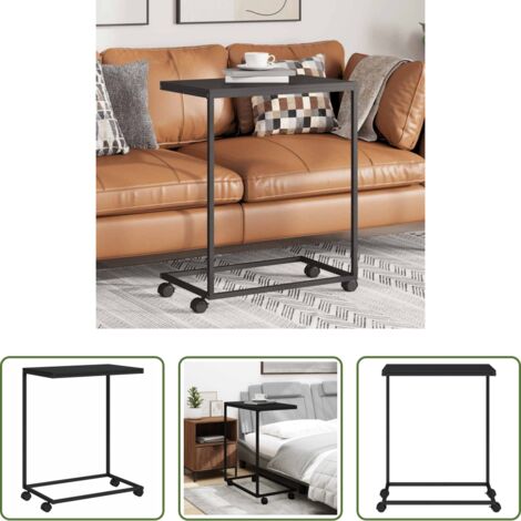 Tavolino con ruote -  Tavolino con Ruote Nero 55x35x70 cm in Legno Multistrato
