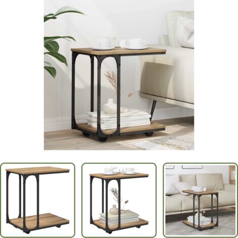 Tavolino con ruote -  Tavolo laterale con ruota Rovere artigianale 50 x 35 x 55.5 cm