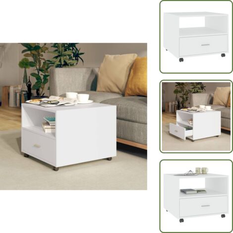 Tavolino con ruote - vidaXL Tavolino da Salotto Bianco 55x55x40 cm in Legno Multistrato - Tavolino con cassetto