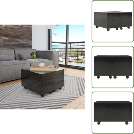 Tavolino con ruote - vidaXL Tavolino da Salotto Nero Lucido 60x60x35 cm Legno Multistrato - Tavolino da soggiorno