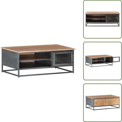 Tavolino con scomparti - vidaXL Tavolino da Salotto Grigio 90x50x35 cm in Massello di Acacia - Tavolino con anta in vetro