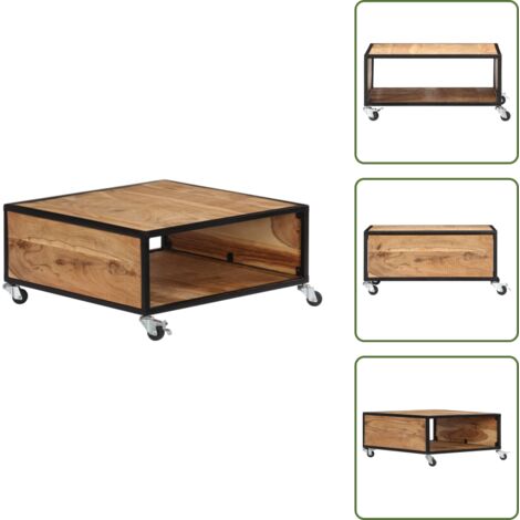 Tavolino con scomparto - vidaXL Tavolino da Salotto 70x70x32 cm in Legno Massello d'Acacia - Tavolino con ruote