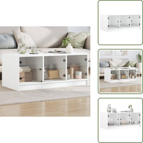 Tavolino con spazio portaoggetti - vidaXL Tavolino da Salotto con Ante in Vetro Bianco 102x50x42 cm - Tavolino con ante pratiche