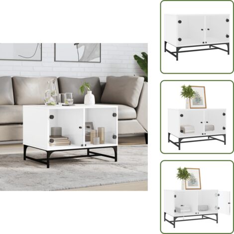 Tavolino con spazio portaoggetti - vidaXL Tavolino da Salotto con Ante in Vetro Bianco 68,5x50x50 cm - Tavolino con ante pratiche