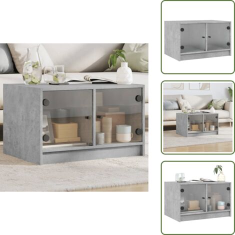 Tavolino con spazio portaoggetti - vidaXL Tavolino da Salotto con Ante in Vetro Grigio Cemento 68x50x42cm - Tavolino con ante pratiche